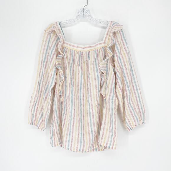 Chaps Pastel Stripe Ruffle Top Size Medium - Picture 1 of 5